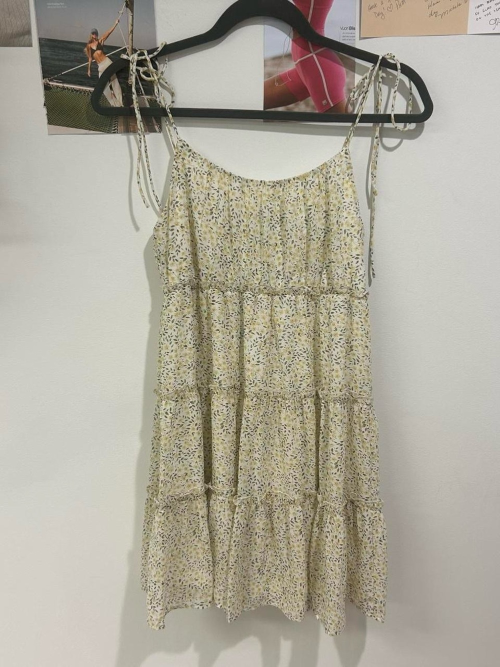 Yellow Floral Tiered Sundress with Tie Straps